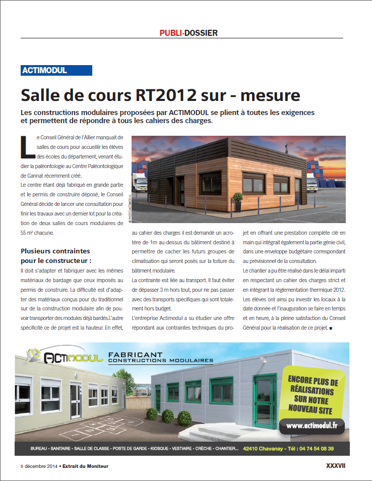 Salle de cours RT 2012 sur mesure